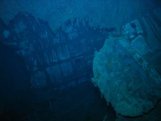 Damage to aft end of inverted bow